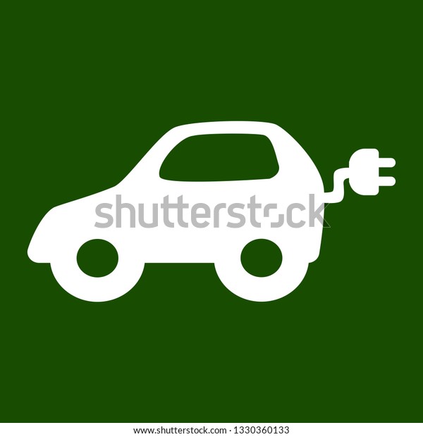 Electric car icon. Car - isolated vector icon on\
green background. Design element - button. Sign. Can be used as\
logotype or symbol.