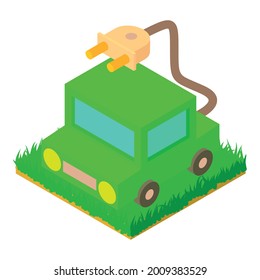 Vector isométrico del icono eléctrico del coche. Automóvil ecológico. Transporte ecológico alternativo