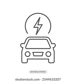 Ícone de carro elétrico, um carro com raio ícone thunderbold, veículo elétrico, ambiente, símbolo da natureza no fundo branco - ilustração vetorial