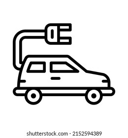 Electric Car Icon. Line Art Style Design Isolated On White Background