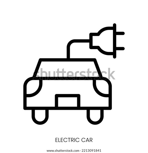 electric car icon. Line Art Style Design\
Isolated On White\
Background