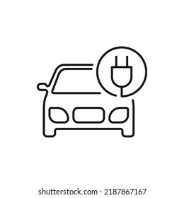 Electric car icon line style isolated on white background. Vector illustration