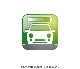 electric car icon logo for application mobile with lightning and cord