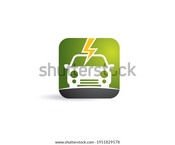 electric car icon logo for application mobile with
lightning and cord
