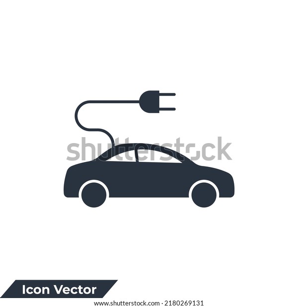 electric car icon logo vector illustration.\
Electrical automobile cable symbol template for graphic and web\
design collection