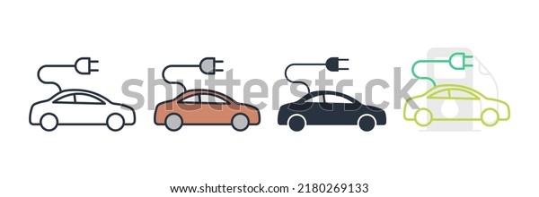 electric car icon logo vector illustration.\
Electrical automobile cable symbol template for graphic and web\
design collection