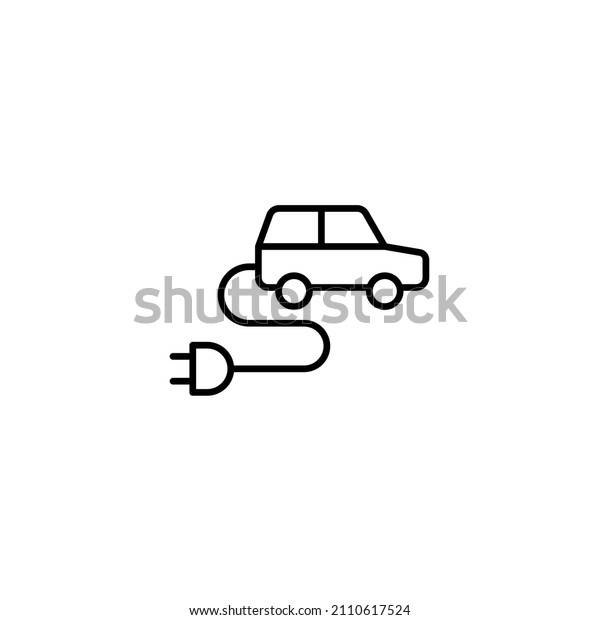 Electric car icon. Outline of electric car\
cable and black plug charging symbol. Eco-friendly concept of\
electro-car. Electricity vector\
illustration