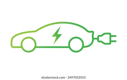 Electric car icon outline, eco friendly vehicle concept, gradien green