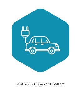 Electric car icon. Outline electric car vector icon for web design isolated on white background