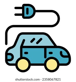 Electric car icon outline vector. Ecology energy. Eco car color flat