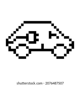 Electric car icon in pixel style. Vector symbol.