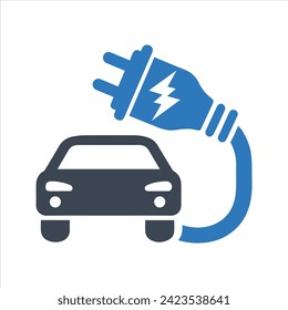 Electric car icon. Electric car with plug icon