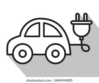 electric car icon, plug, cartoon, vector illustration