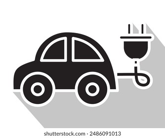 electric car icon, plug, cartoon, vector illustration