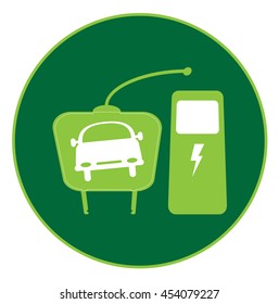 electric car icon with plug and station