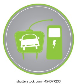 electric car icon with plug and station
