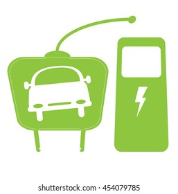 electric car icon with plug and station