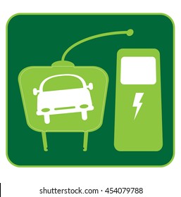 electric car icon with plug and station