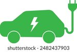 Electric car icon with plug symbol . Green electric car icon . EV car icon vector