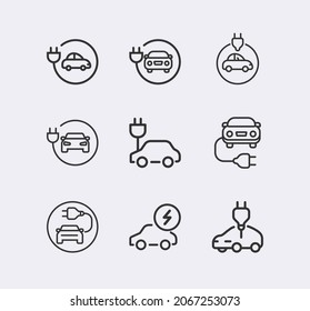 Elektrisches Autosymbol. Elektrische Kfz-Kabelkontur und Stecker Ladung schwarzes Symbol. Umweltfreundliches Elektrofahrzeug-Konzept. Vektorgrafik zur Elektrizität