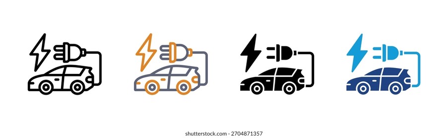 Conjunto de iconos de coche eléctrico colección de estilo múltiple