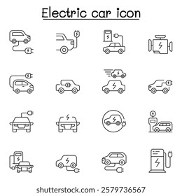 Electric Car icon set in thin line style