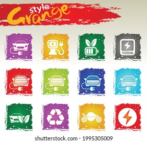 Electric car icon set for user interface design. Grange icons style