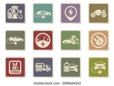 Conjunto de iconos de coche eléctrico para el diseño de la interfaz de usuario