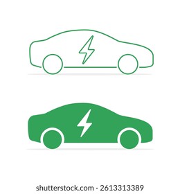 Electric car icon set.Vector isolated illustration. Side view.