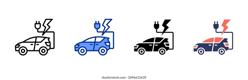 Colección de estilo múltiple de la hoja del icono del coche eléctrico