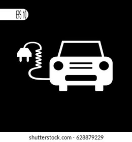 Electric car icon, sign. Vector white pictogram - vector illustration