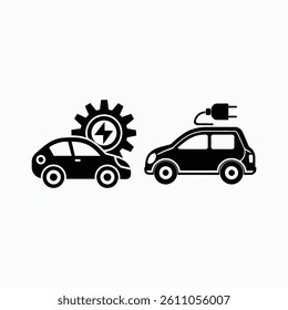 Electric Car Icon - Silhouette Minimalist Charging Symbol vector art illustration.