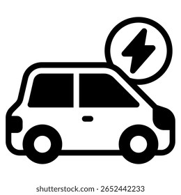 Ícone de carro elétrico com forma de veículo geométrica elegante e símbolo de carregamento Para web, app, infográfico, etc