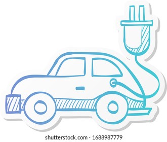 Electric car icon in sticker color style. Vehicle, environment