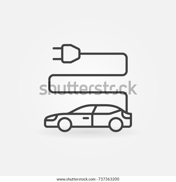 Electric car icon\
or symbol in thin line\
style