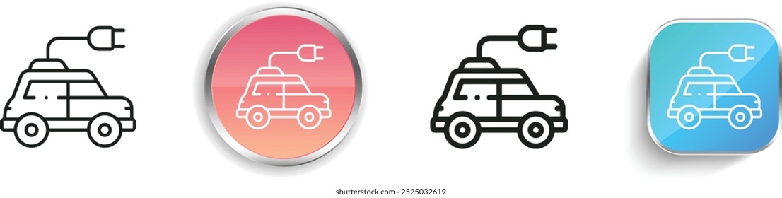 Icono de coche eléctrico. Diseño de estilo lineal delgado, regular y de Botón aislado sobre fondo blanco