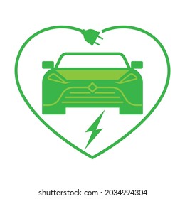 Icono de coche eléctrico, vector, vista frontal del coche eléctrico, pictograma de ilustración del icono del vector verde