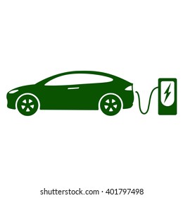 Electric car icon Vector Illustration. Side view of electric car and charging station