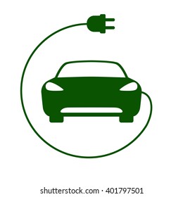 Electric car icon Vector Illustration. Front view of electric car and cable with plug