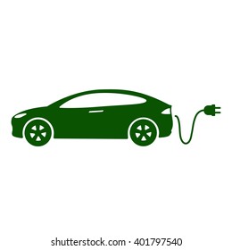 Electric car icon Vector Illustration. Side view of electric car, cable and plug
