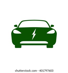 Electric car icon Vector Illustration. Front view of electric car with electricity sign