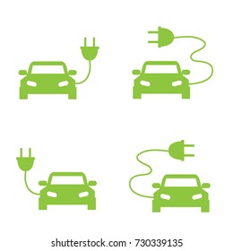 Electric Car Icon. Vector Illustration. Green Car
