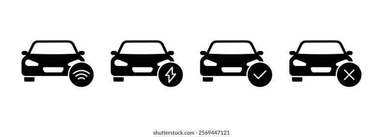 Conjunto de vetor de ícone de carro elétrico. Automóvel com símbolo de círculo