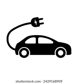 Electric Car Icon. Electric Vehicle With Plug Symbol. Eco-friendly Auto Vehicle. Eco Transport Icon. Electrical Charging Station Symbol