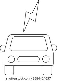 ícone de carro elétrico com fundo branco.com linhas pretas