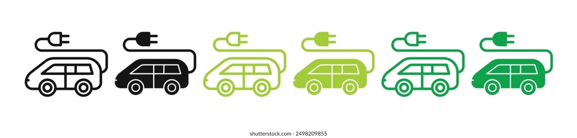 electric car iconicon vector collection in outlined and solid style