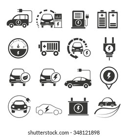 electric car icons, eco car icons
