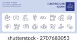 Electric Car Icons. Editable Stroke. Set of thin line icons symbol collection.