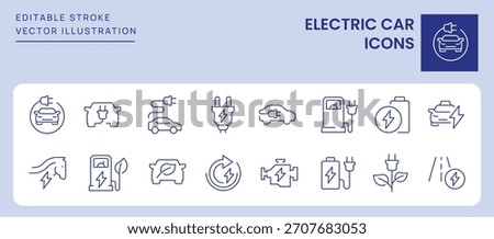 Electric Car Icons. Editable Stroke. Set of thin line icons symbol collection.