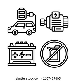 electric car icons set = car charger, electric motor, accumulator, no fuel. Perfect for website mobile app, app icons, presentation, illustration and any other projects
